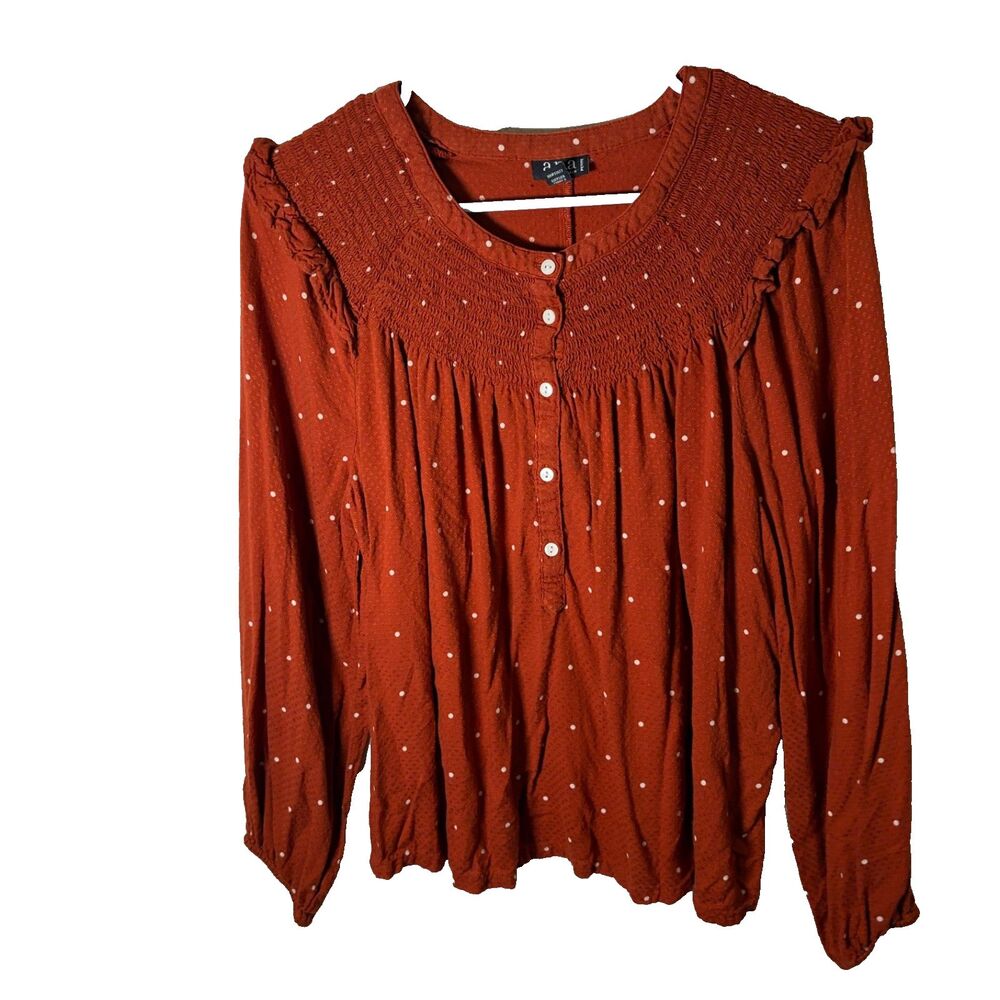 ANA A New Approach Blouse Women's Petite large Orange Polka Dot Ruffle Popover